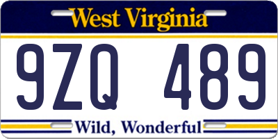 WV license plate 9ZQ489