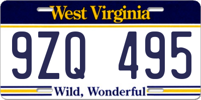 WV license plate 9ZQ495