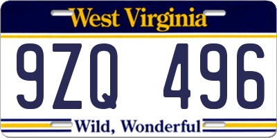 WV license plate 9ZQ496
