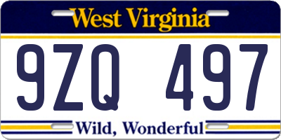 WV license plate 9ZQ497