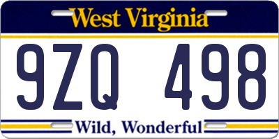 WV license plate 9ZQ498