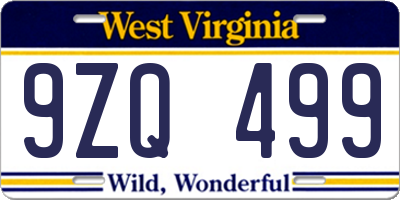 WV license plate 9ZQ499