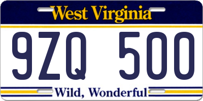 WV license plate 9ZQ500