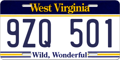 WV license plate 9ZQ501