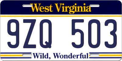 WV license plate 9ZQ503