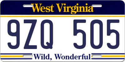 WV license plate 9ZQ505