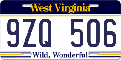 WV license plate 9ZQ506