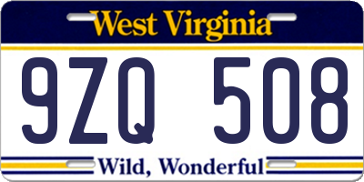 WV license plate 9ZQ508