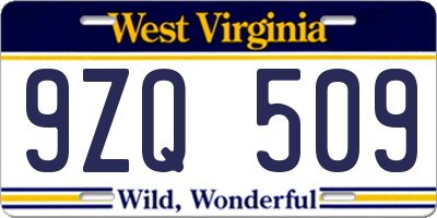 WV license plate 9ZQ509