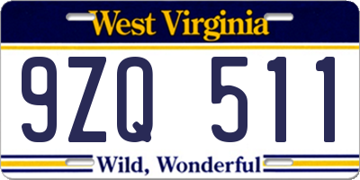 WV license plate 9ZQ511