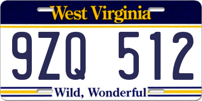 WV license plate 9ZQ512