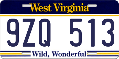 WV license plate 9ZQ513