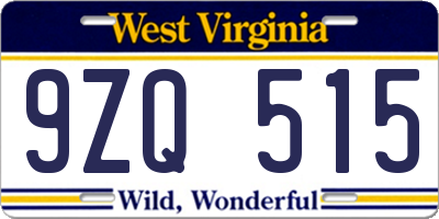 WV license plate 9ZQ515