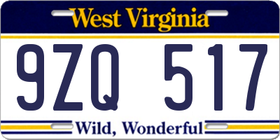 WV license plate 9ZQ517