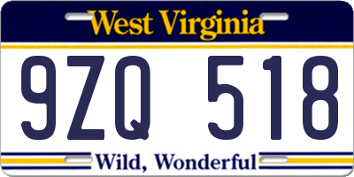 WV license plate 9ZQ518