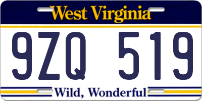 WV license plate 9ZQ519