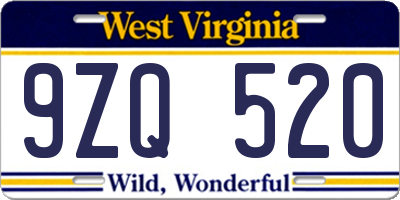 WV license plate 9ZQ520