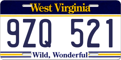WV license plate 9ZQ521