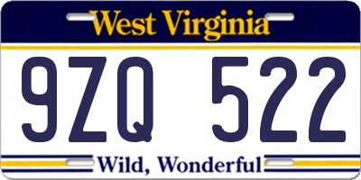 WV license plate 9ZQ522