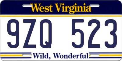 WV license plate 9ZQ523