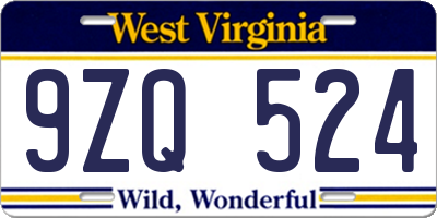WV license plate 9ZQ524