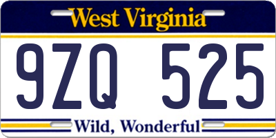 WV license plate 9ZQ525