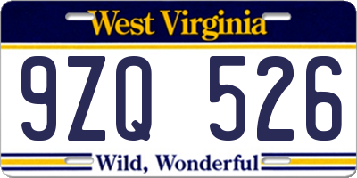 WV license plate 9ZQ526