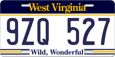 WV license plate 9ZQ527