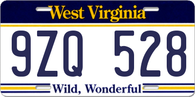 WV license plate 9ZQ528