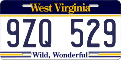 WV license plate 9ZQ529