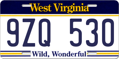WV license plate 9ZQ530