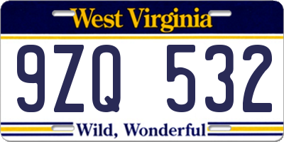 WV license plate 9ZQ532