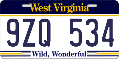 WV license plate 9ZQ534