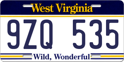 WV license plate 9ZQ535