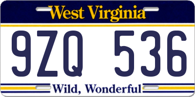 WV license plate 9ZQ536