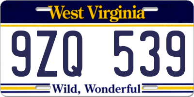 WV license plate 9ZQ539