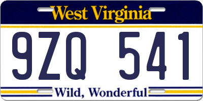 WV license plate 9ZQ541