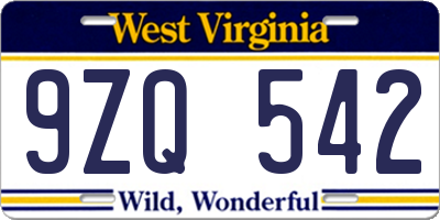 WV license plate 9ZQ542