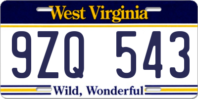 WV license plate 9ZQ543