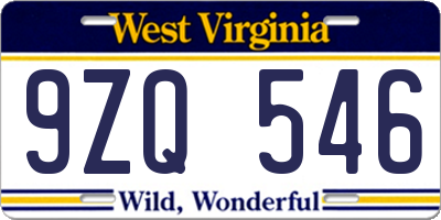WV license plate 9ZQ546