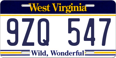 WV license plate 9ZQ547