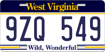 WV license plate 9ZQ549