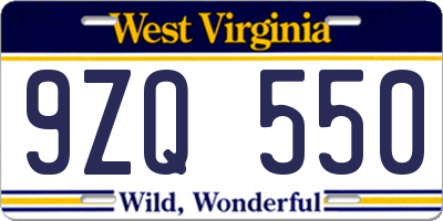 WV license plate 9ZQ550