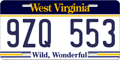 WV license plate 9ZQ553