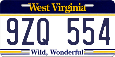 WV license plate 9ZQ554