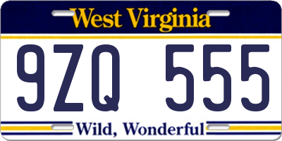 WV license plate 9ZQ555