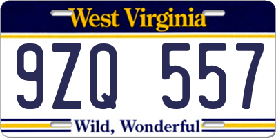 WV license plate 9ZQ557