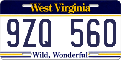 WV license plate 9ZQ560