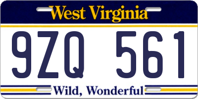 WV license plate 9ZQ561