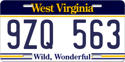 WV license plate 9ZQ563
